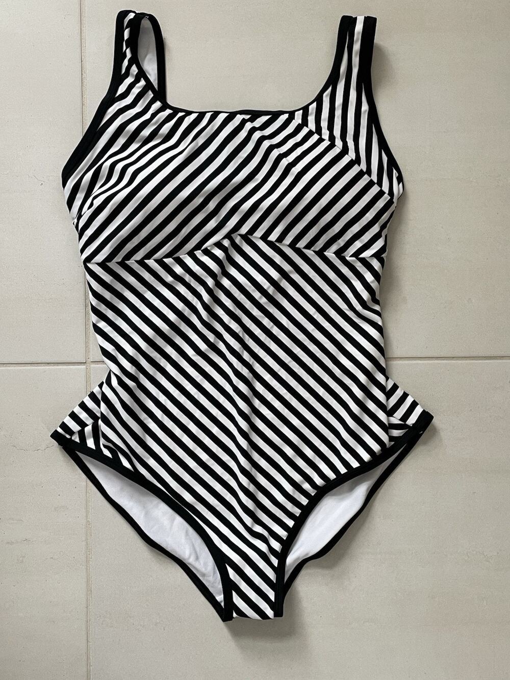 Adore Me Swim One Piece Swimsuit Striped Lace Up Back Swimwear